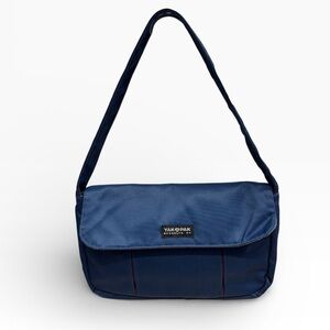 Yak Pak Blue Nylon Shoulder Bag Brooklyn NY Logo Flap Zip Pocket Casual